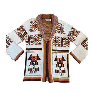 Vintage 70s Brooks Open Front Southwest Knit Cardigan Size Medium